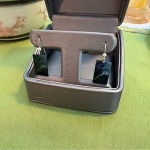 Elegant Black & Blue Rectangular Earrings